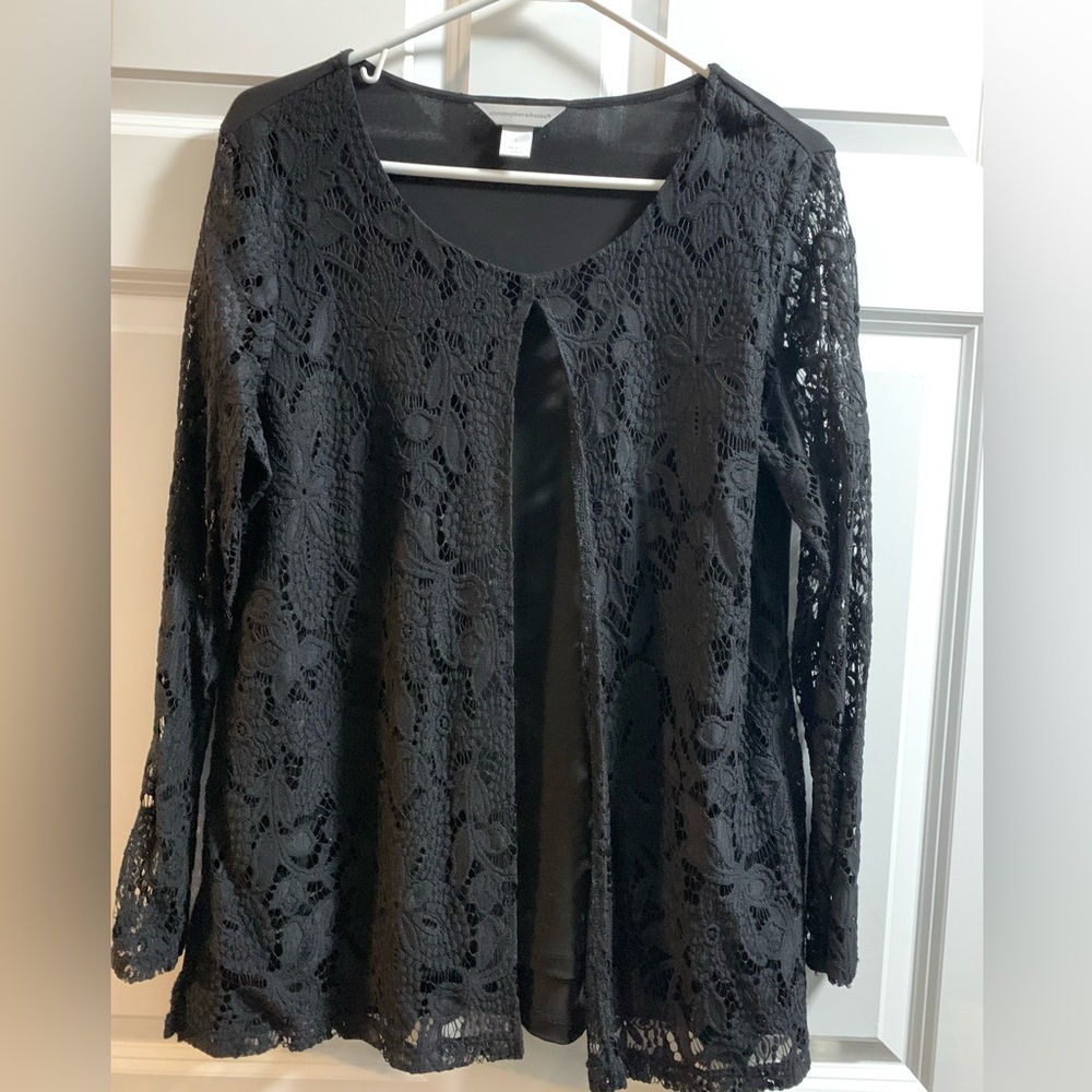 Black lace blouse with open front